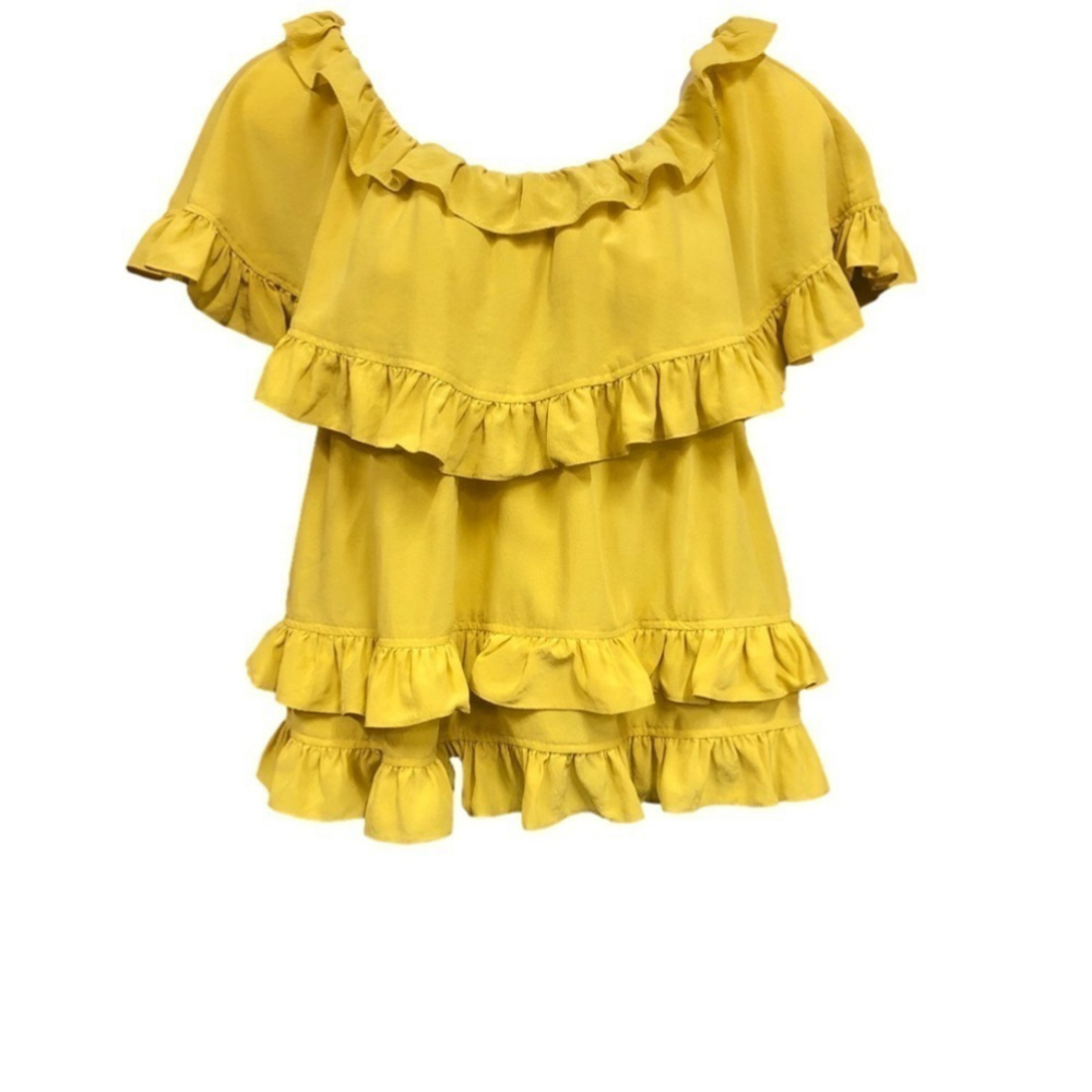 TIBI yellow ruffle silk blouse Size 10